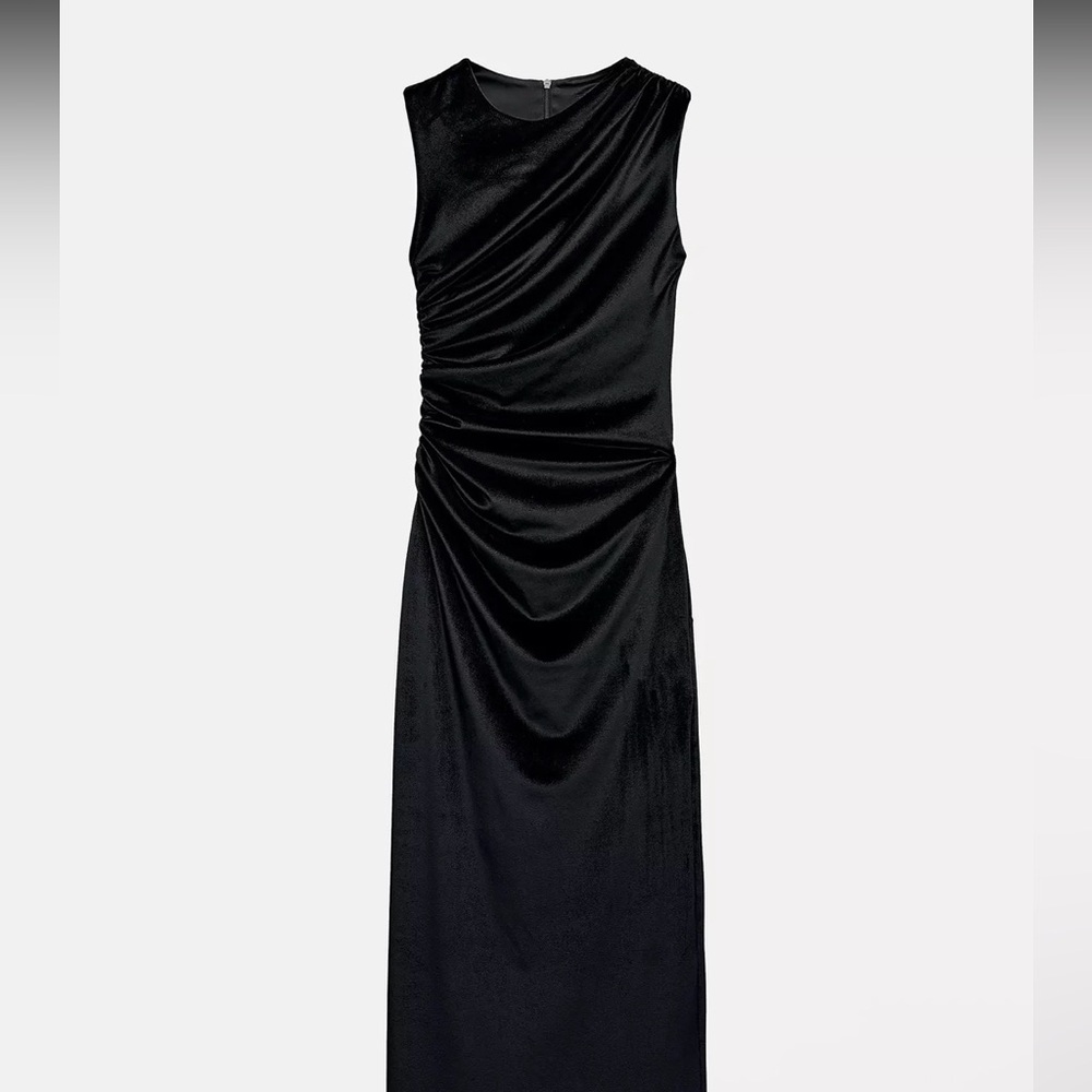 ZARA Draped Velvet Midi Dress xs